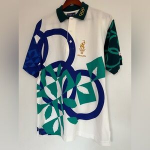Vintage 1996 Atlanta Olympics Hanes Polo Shirt Mens Medium Colorful Rings